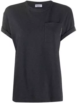 Brunello Cucinelli футболка с круглым вырезом и карманом, черный