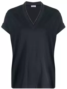 Brunello Cucinelli футболка с V-образным вырезом и декором Monili, синий