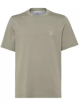 Brunello Cucinelli футболка с вышитым логотипом, зеленый