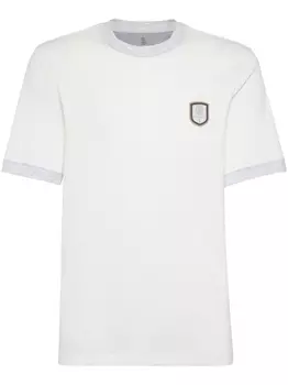 Brunello Cucinelli футболка в рубчик с аппликацией, белый