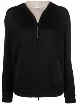 Brunello Cucinelli худи на молнии с декором Monili, черный