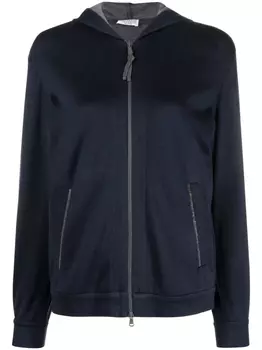 Brunello Cucinelli худи на молнии с декором Monili, синий