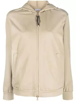 Brunello Cucinelli худи на молнии с декором Monili, нейтральный