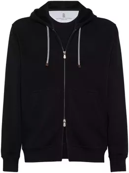 Brunello Cucinelli худи на молнии с кулиской, черный