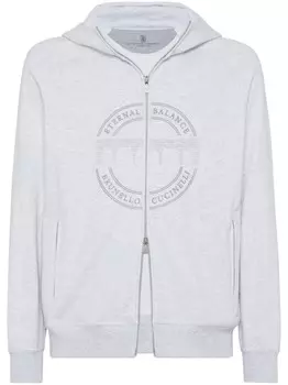 Brunello Cucinelli худи на молнии с тисненым логотипом, белый