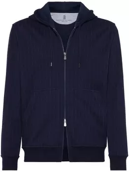 Brunello Cucinelli худи на молнии в тонкую полоску, синий