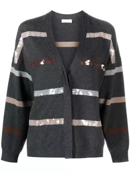 Brunello Cucinelli кардиган Dazzling Stripes с пайетками, серый