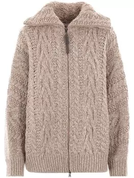 Brunello Cucinelli кардиган косой вязки с отделкой Монили, нейтральный цвет