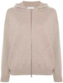 Brunello Cucinelli кардиган на молнии с капюшоном, коричневый