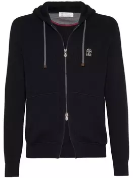 Brunello Cucinelli кардиган на молнии с вышитым логотипом, черный