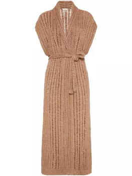 Brunello Cucinelli кардиган-пальто с пайетками, коричневый