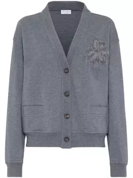 Brunello Cucinelli кардиган с бусинами и декором Monili, серый