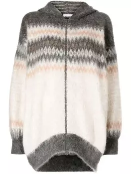 Brunello Cucinelli кардиган с капюшоном и узором зигзаг, коричневый