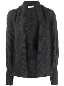 Brunello Cucinelli кардиган с открытым передом и вышивкой пайетками, серый