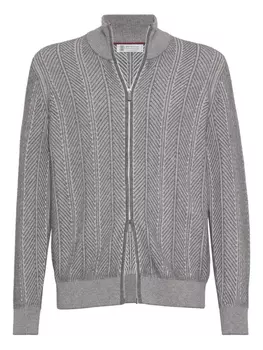 Brunello Cucinelli кардиган с узором в елочку, серый
