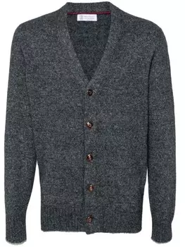 Brunello Cucinelli кардиган с V-образным вырезом и пятнистой вязкой, синий