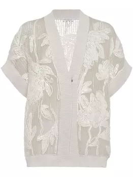 Brunello Cucinelli кардиган с вышивкой, нейтральный цвет