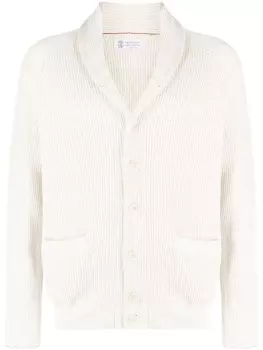 Brunello Cucinelli кардиган в рубчик из смеси хлопка и льна, нейтральный цвет