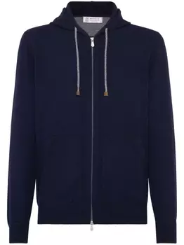 Brunello Cucinelli кашемировое худи на молнии с кулиской, синий