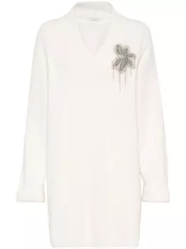 Brunello Cucinelli кашемировое платье с бисером, белый