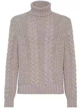 Brunello Cucinelli кашемировый джемпер фактурной вязки, коричневый