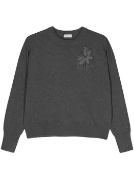 Brunello Cucinelli кашемировый джемпер с цветочной аппликацией, серый