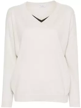 Brunello Cucinelli кашемировый джемпер с декором Monili, нейтральный цвет