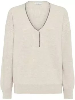 Brunello Cucinelli кашемировый джемпер с декором Monili, нейтральный цвет