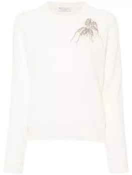 Brunello Cucinelli кашемировый джемпер с декором Monili, белый