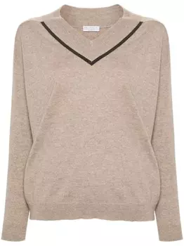 Brunello Cucinelli кашемировый джемпер с декором Monili, коричневый