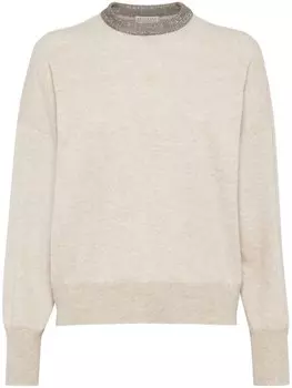 Brunello Cucinelli кашемировый джемпер с декором Monili, нейтральный цвет