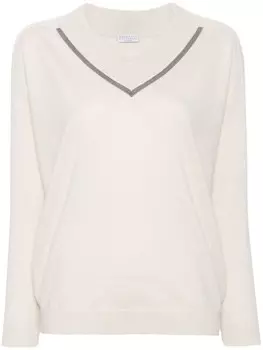 Brunello Cucinelli кашемировый джемпер с декором Monili, нейтральный цвет