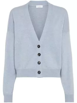 Brunello Cucinelli кашемировый кардиган с V-образным вырезом, синий