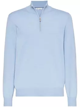 Brunello Cucinelli кашемировый кардиган с воротником на молнии, синий