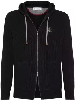 Brunello Cucinelli кашемировый кардиган с вышитым логотипом, черный