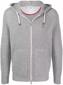 Brunello Cucinelli кашемировый кардиган с вышитым логотипом, серый
