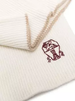 Brunello Cucinelli кашемировый шарф с вышитым логотипом, белый
