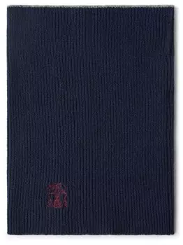 Brunello Cucinelli кашемировый шарф с вышитым логотипом, синий