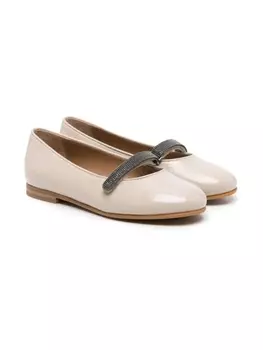 Brunello Cucinelli Kids балетки с декором Monili, нейтральный цвет