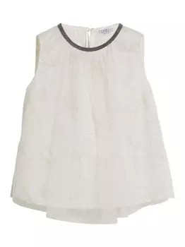 Brunello Cucinelli Kids блузка с цветочным принтом и декором Monili, нейтральный цвет