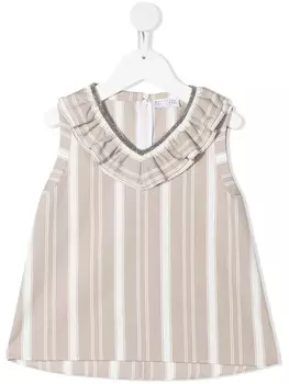 Brunello Cucinelli Kids блузка с оборками на воротнике, нейтральный цвет