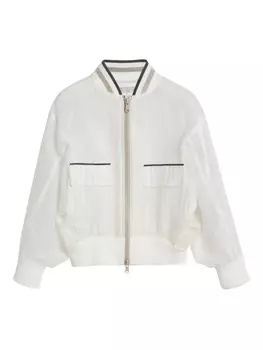 Brunello Cucinelli Kids бомбер с отделкой в полоску, белый