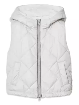 Brunello Cucinelli Kids дутый жилет на молнии с капюшоном, серый