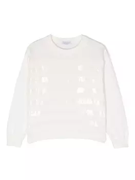 Brunello Cucinelli Kids джемпер с круглым вырезом и пайетками, нейтральный цвет