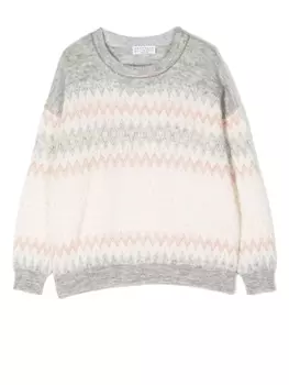 Brunello Cucinelli Kids джемпер с узором зигзаг, белый