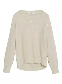 Brunello Cucinelli Kids джемпер с вырезом-лодочкой и пайетками, нейтральный цвет