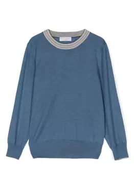 Brunello Cucinelli Kids джемпер тонкой вязки с круглым вырезом, синий