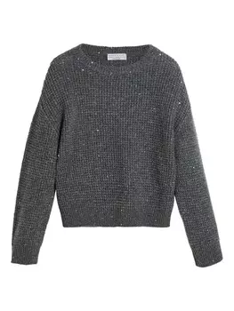 Brunello Cucinelli Kids джемпер, украшенный пайетками, серый