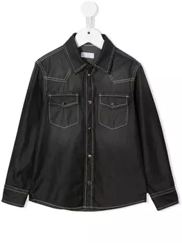 Brunello Cucinelli Kids джинсовая рубашка с длинными рукавами, серый