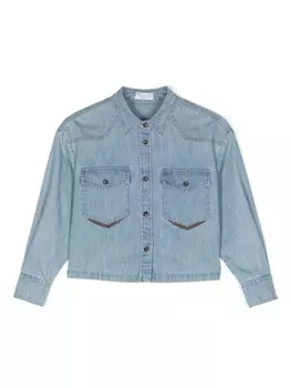 Brunello Cucinelli Kids джинсовая рубашка с длинными рукавами, синий